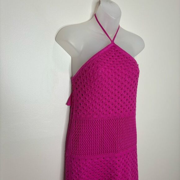 Old Navy Fushia Pink Halter Tie Strap Crochet Mini Dress size Xs vacation casual - Picture 7 of 11